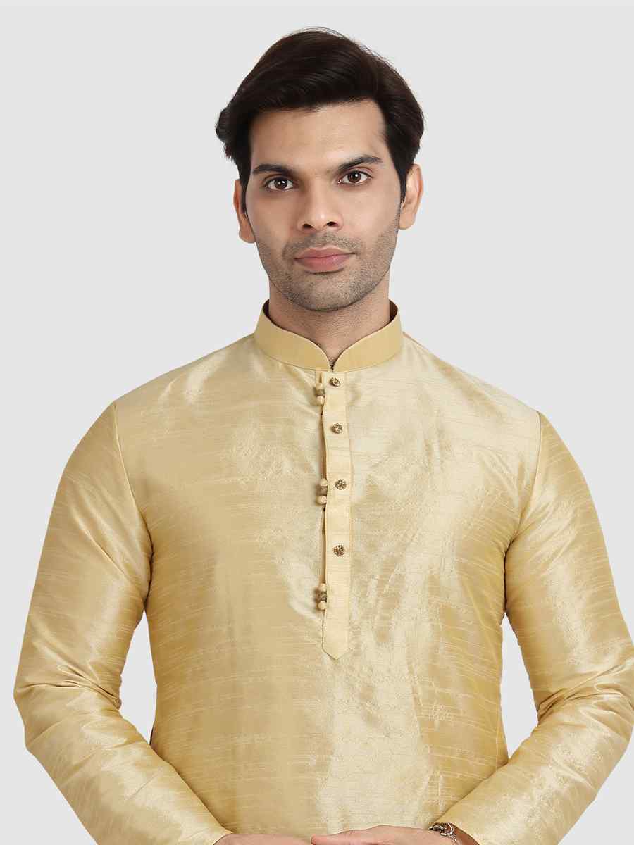 Cream Art Silk Plain Festival Kurta