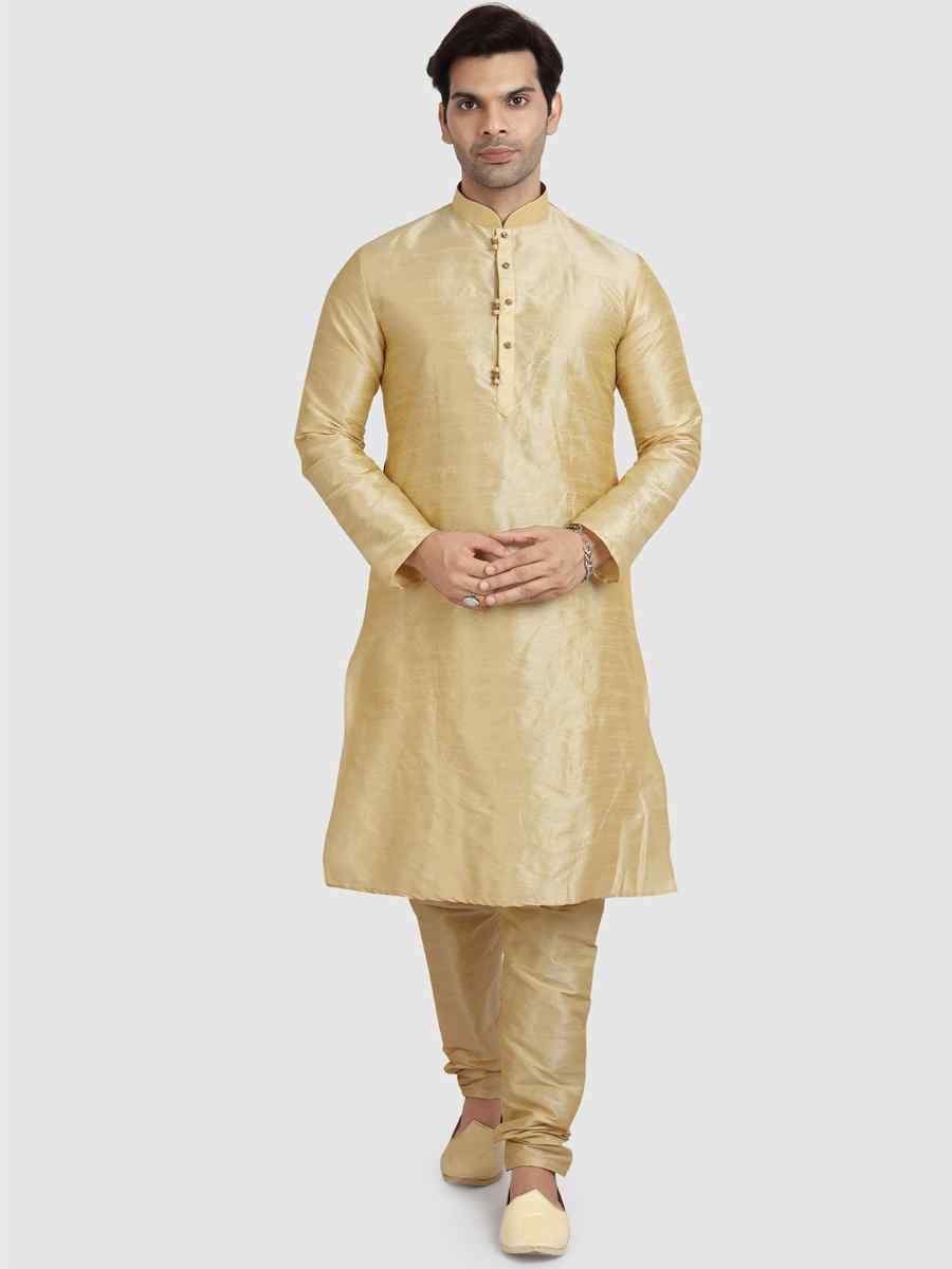 Cream Art Silk Plain Festival Kurta