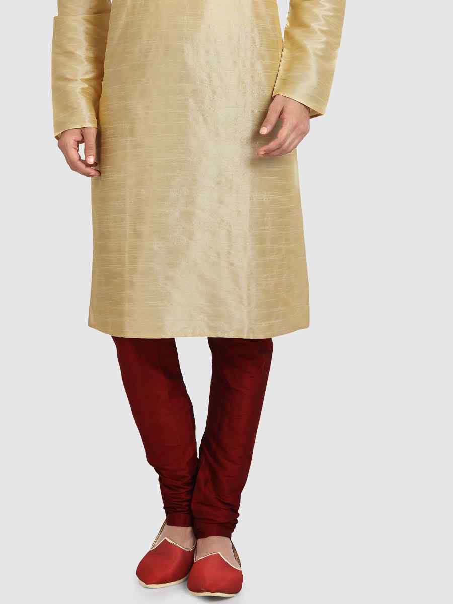 Cream Art Silk Plain Festival Kurta