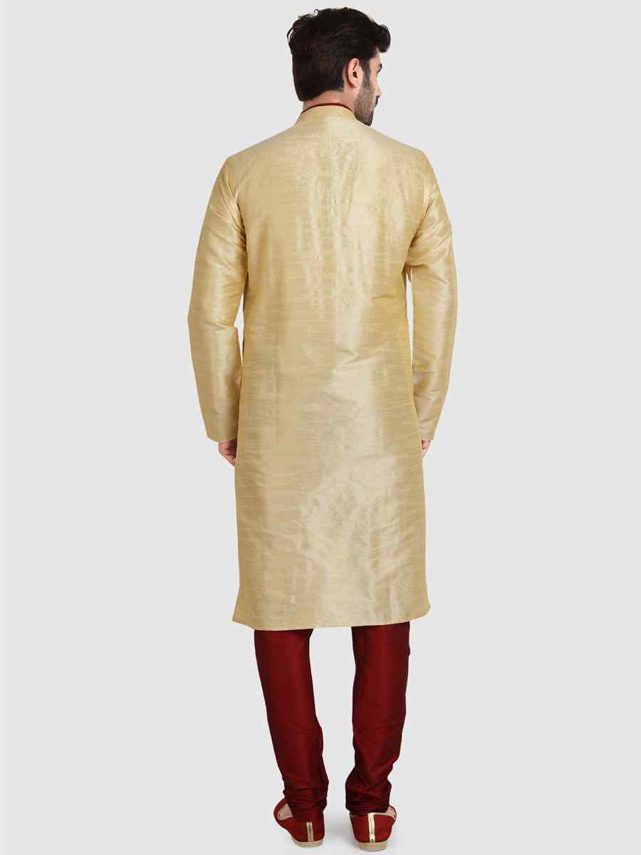 Cream Art Silk Plain Festival Kurta