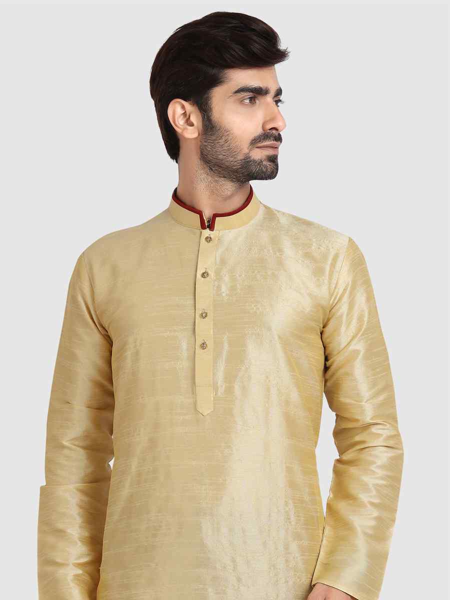 Cream Art Silk Plain Festival Kurta