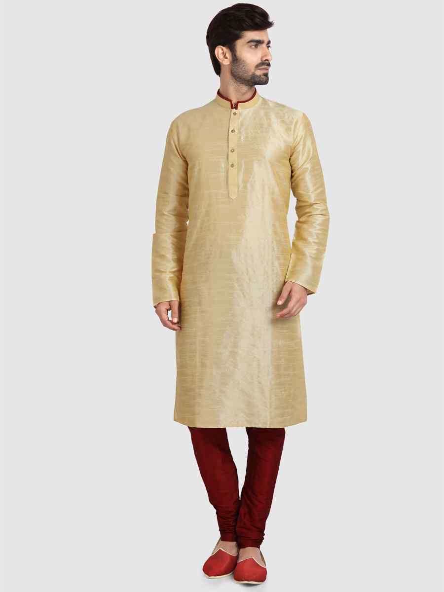 Cream Art Silk Plain Festival Kurta