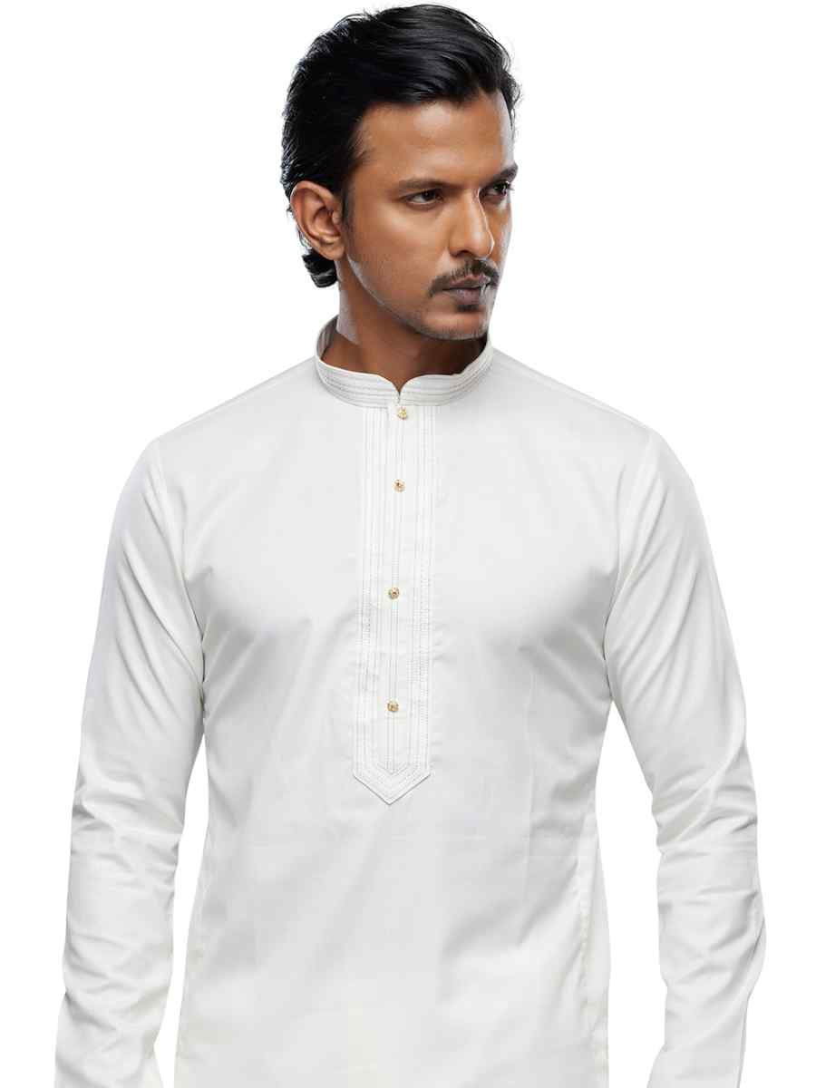 Cream Art Silk Printed Festival Casual Kurta