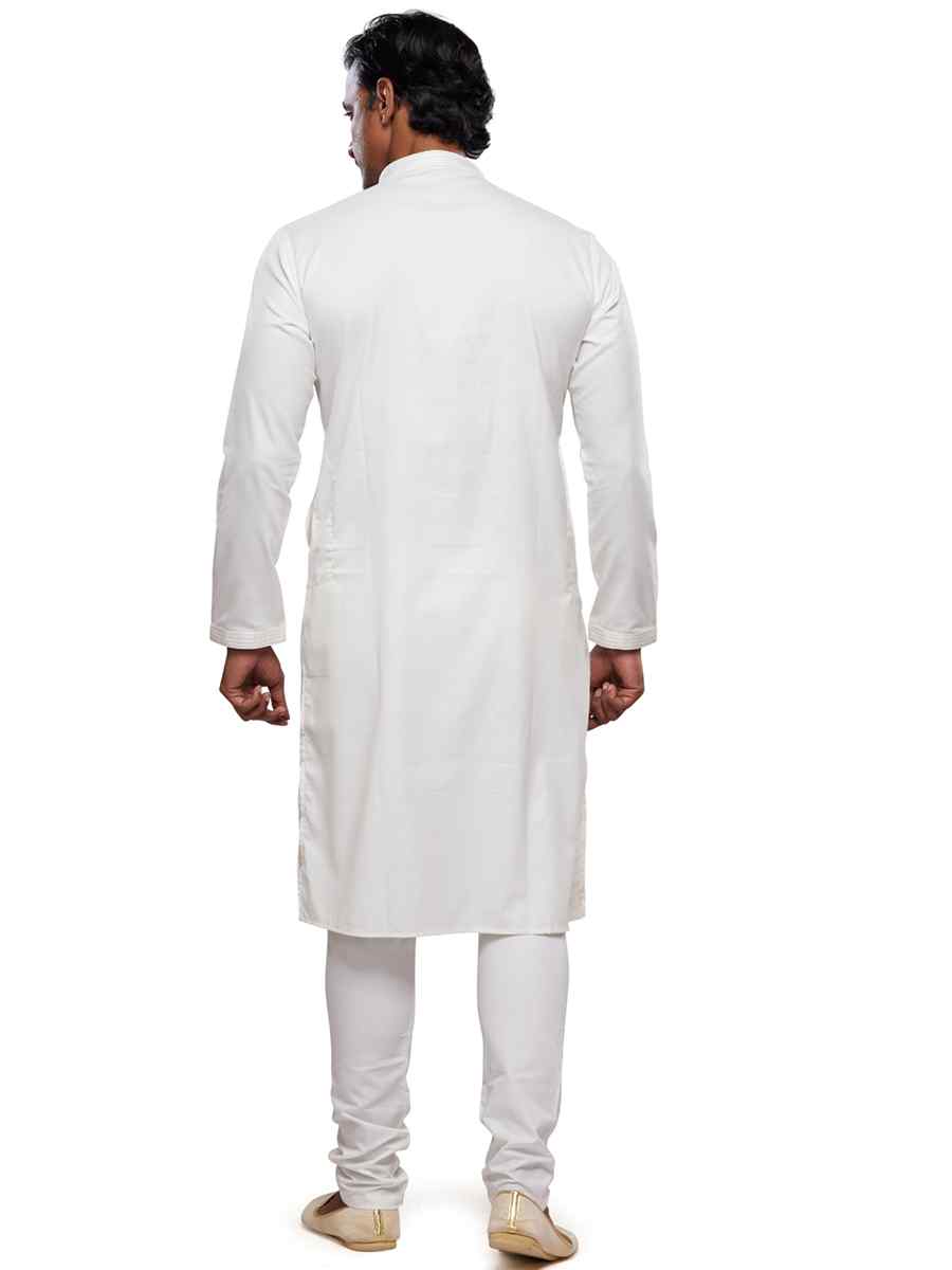 Cream Art Silk Printed Festival Casual Kurta