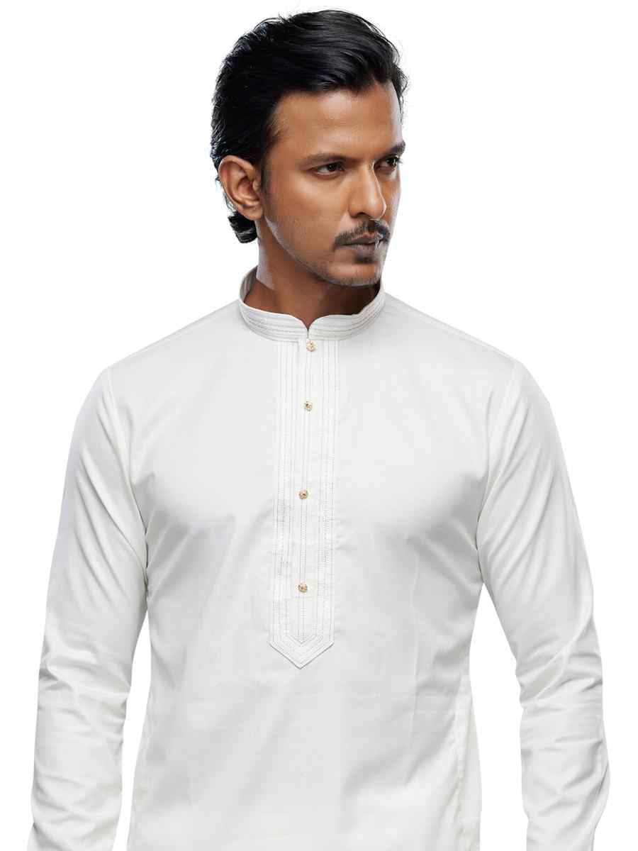 Cream Art Silk Printed Festival Casual Kurta