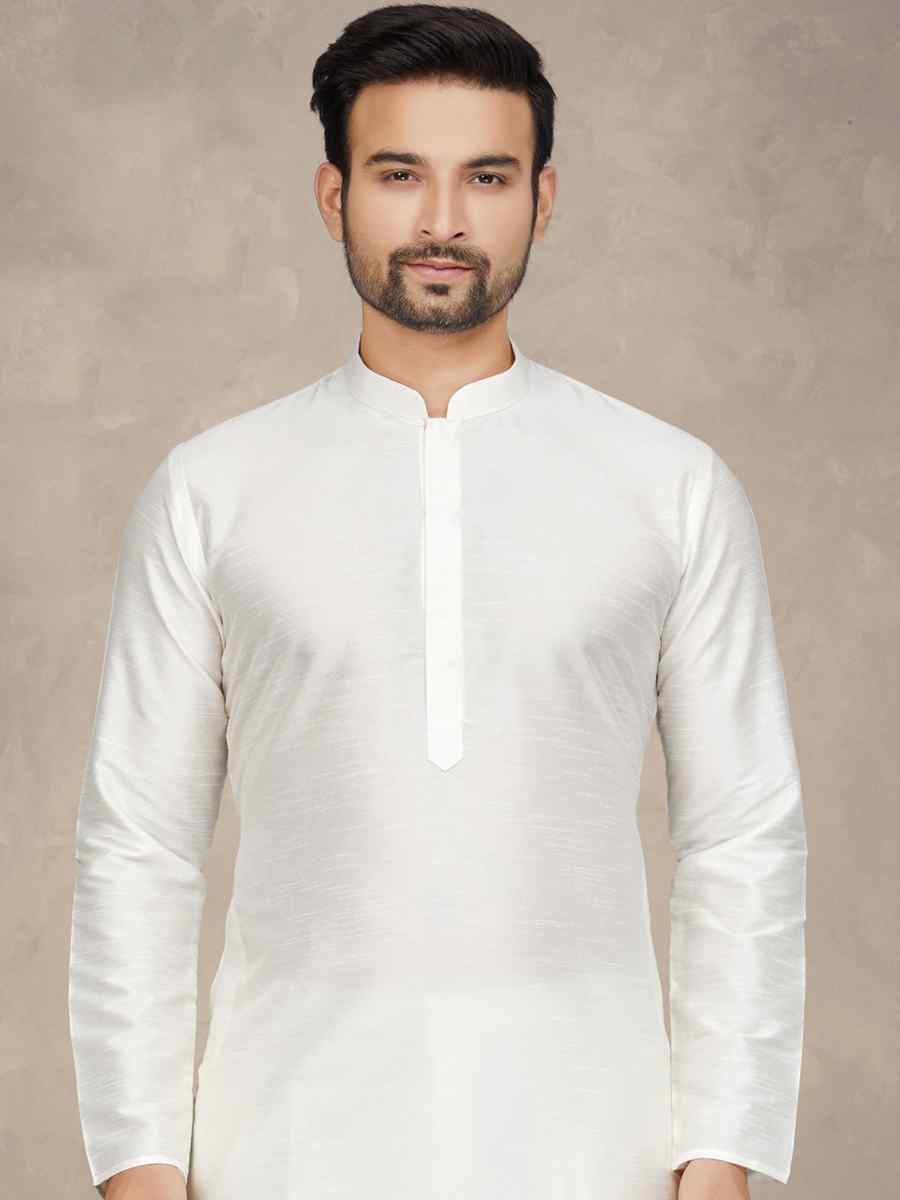 Cream Art Silk Woven Festival Mehendi Kurta