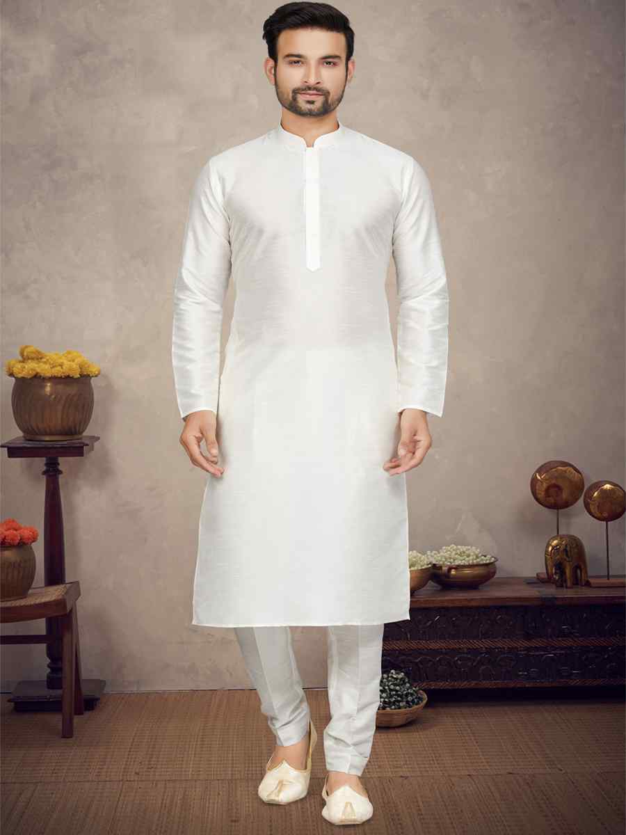 Cream Art Silk Woven Festival Mehendi Kurta