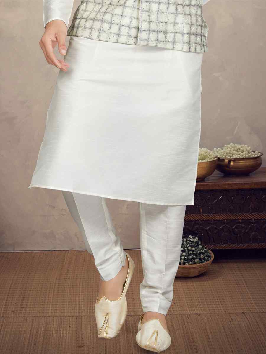 Cream Art Silk Woven Festival Party Kurta