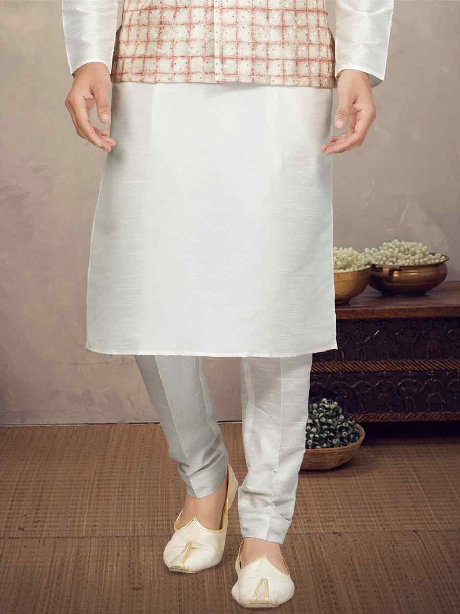 Cream Art Silk Woven Festival Party Kurta
