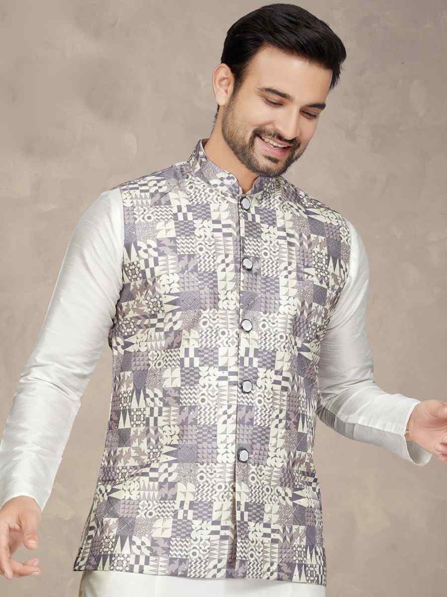 Cream Art Silk Woven Festival Party Kurta