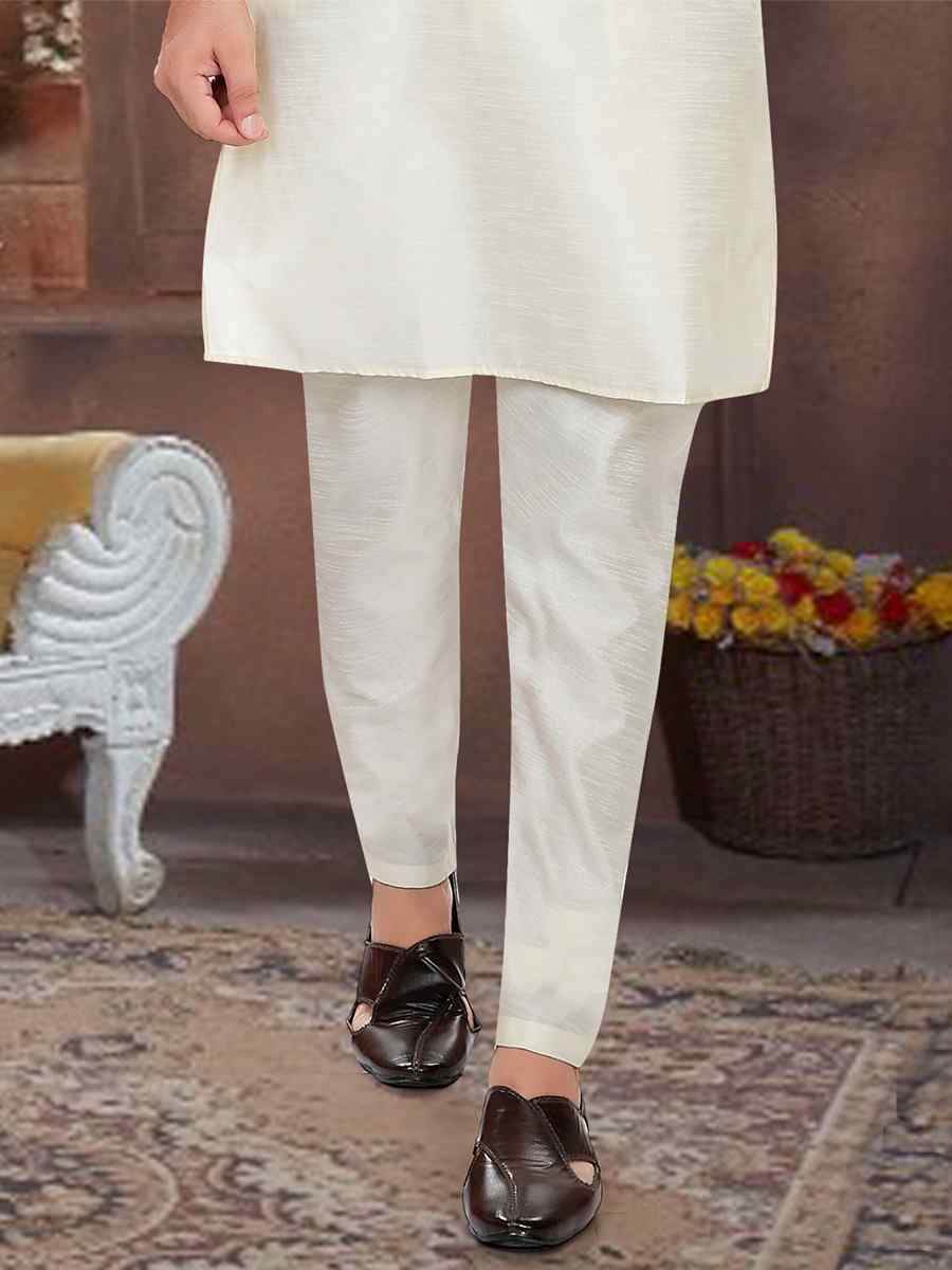 Cream Art Silk Woven Festival Party Kurta