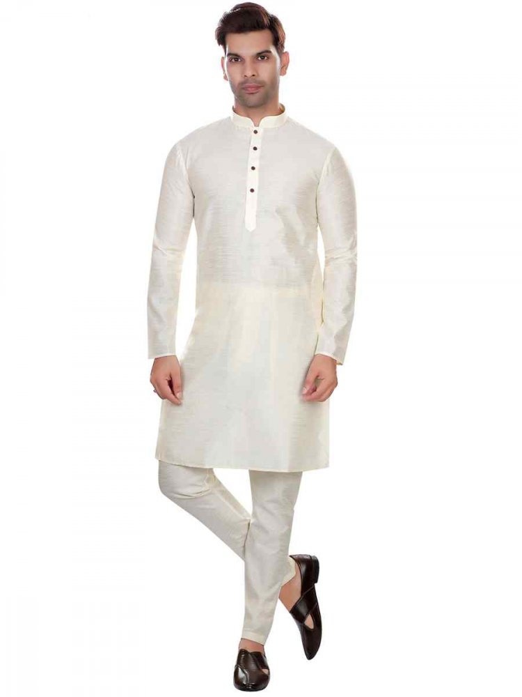 Cream Art Silk Woven Festival Party Kurta
