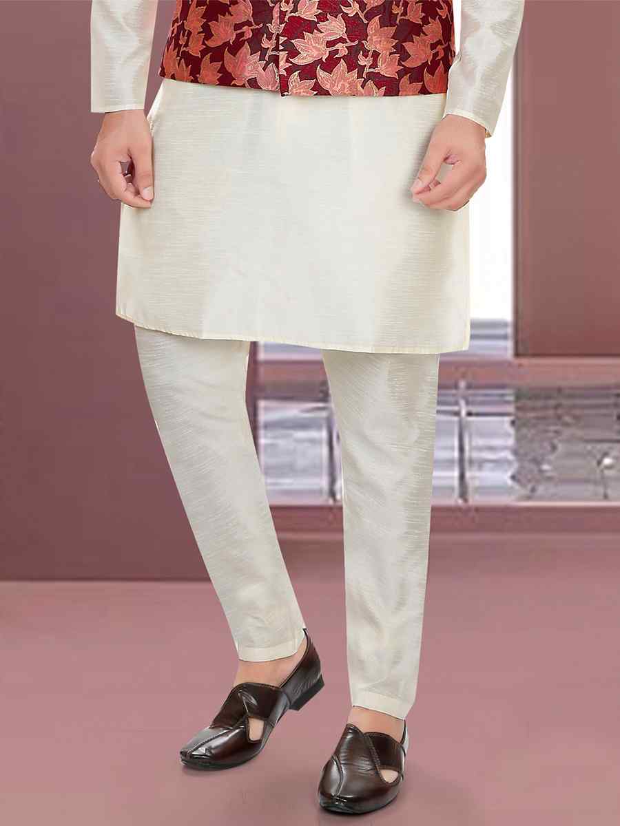 Cream Art Silk Woven Festival Party Kurta