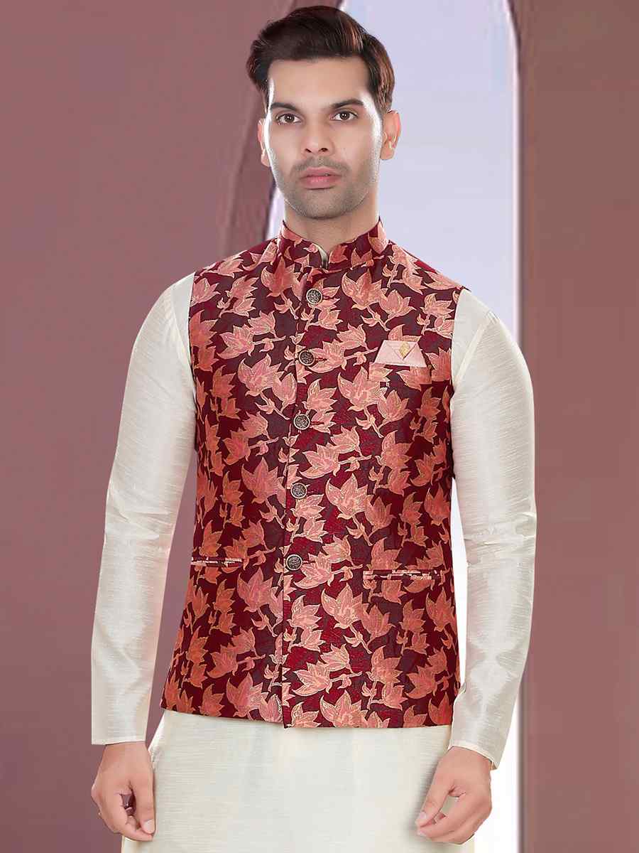 Cream Art Silk Woven Festival Party Kurta