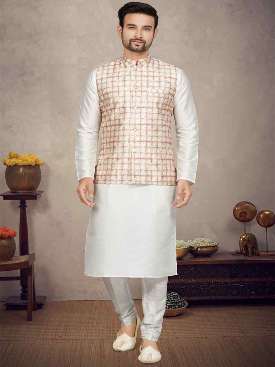 Cream Art Silk Woven Festival Party Kurta