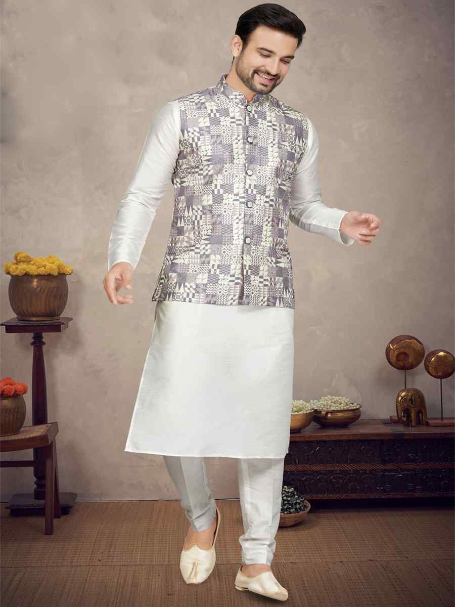 Cream Art Silk Woven Festival Party Kurta