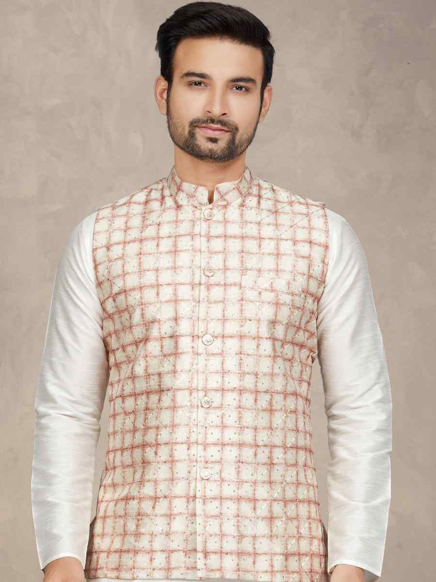 Cream Art Silk Woven Festival Party Kurta