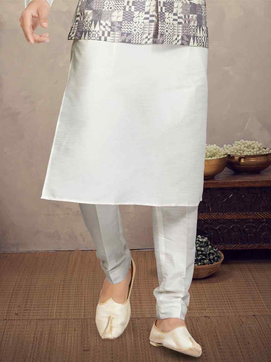 Cream Art Silk Woven Festival Party Kurta