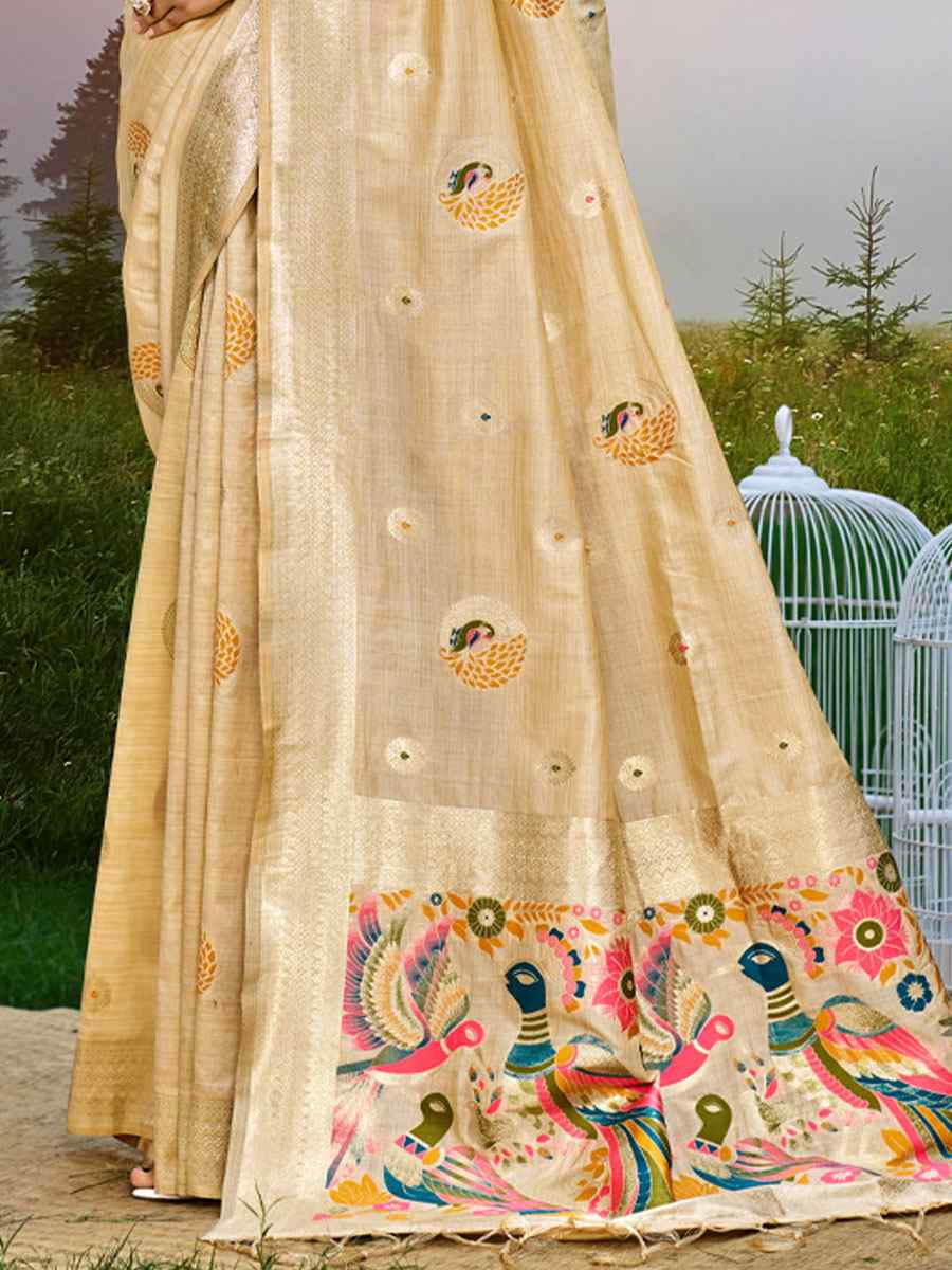Cream Assam Silk Handwoven Traditional Bridal Reception Festival Wedding Fancy Classic Style Sarees