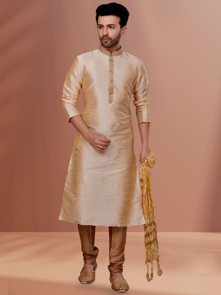 Cream Banarasi Dhupion Woven Festival Kurta