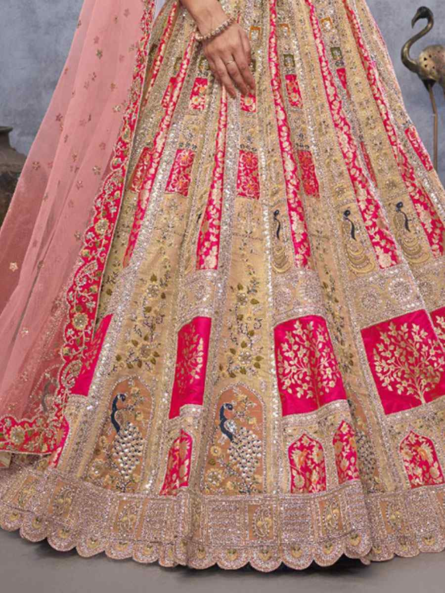 Cream Banarasi Silk Embroidered Wedding Reception Festival Heavy Border Lehenga Choli