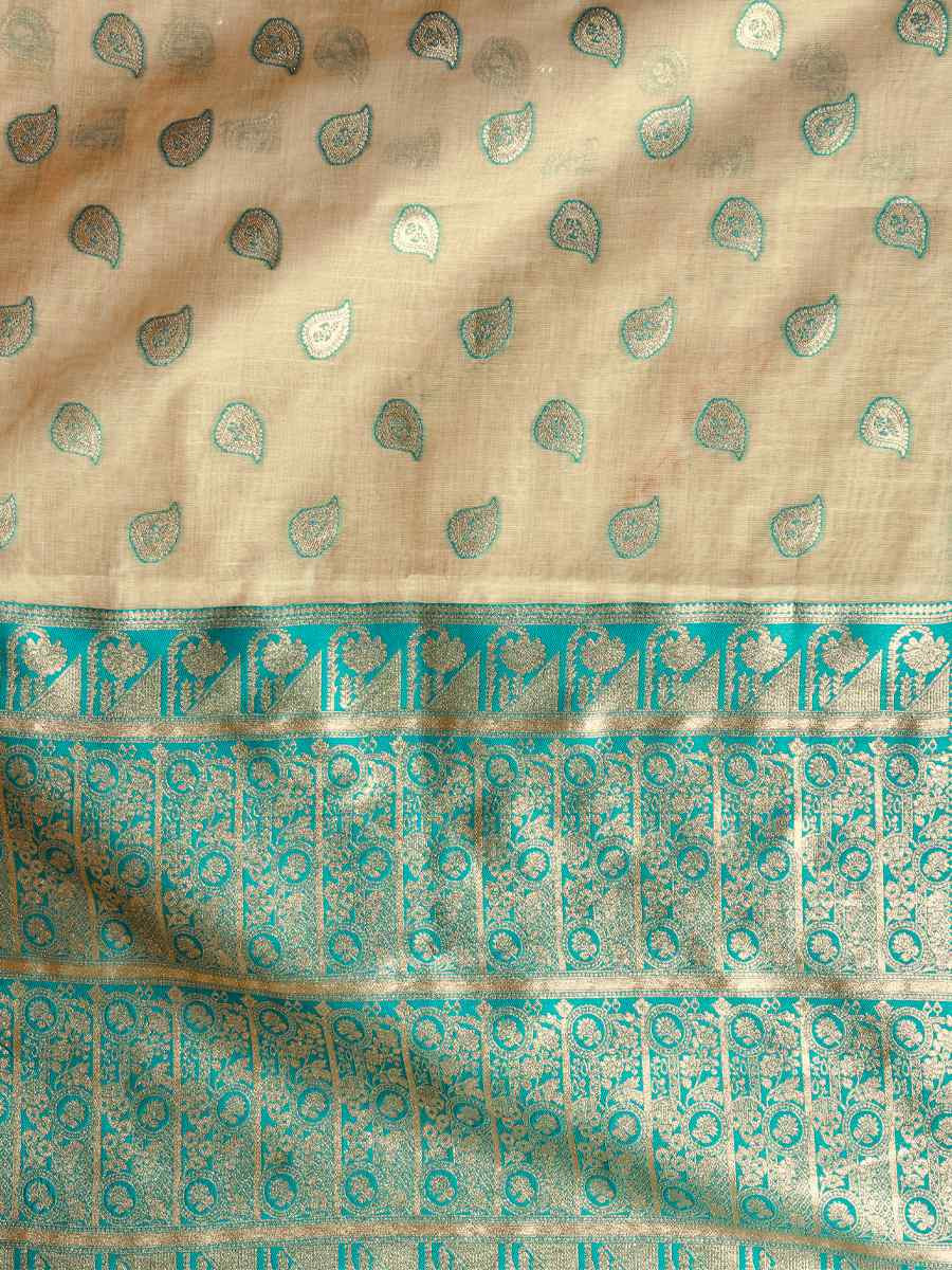 Cream Banarasi Silk Handwoven Casual Reception Festival Wedding Fancy Heavy Border Saree