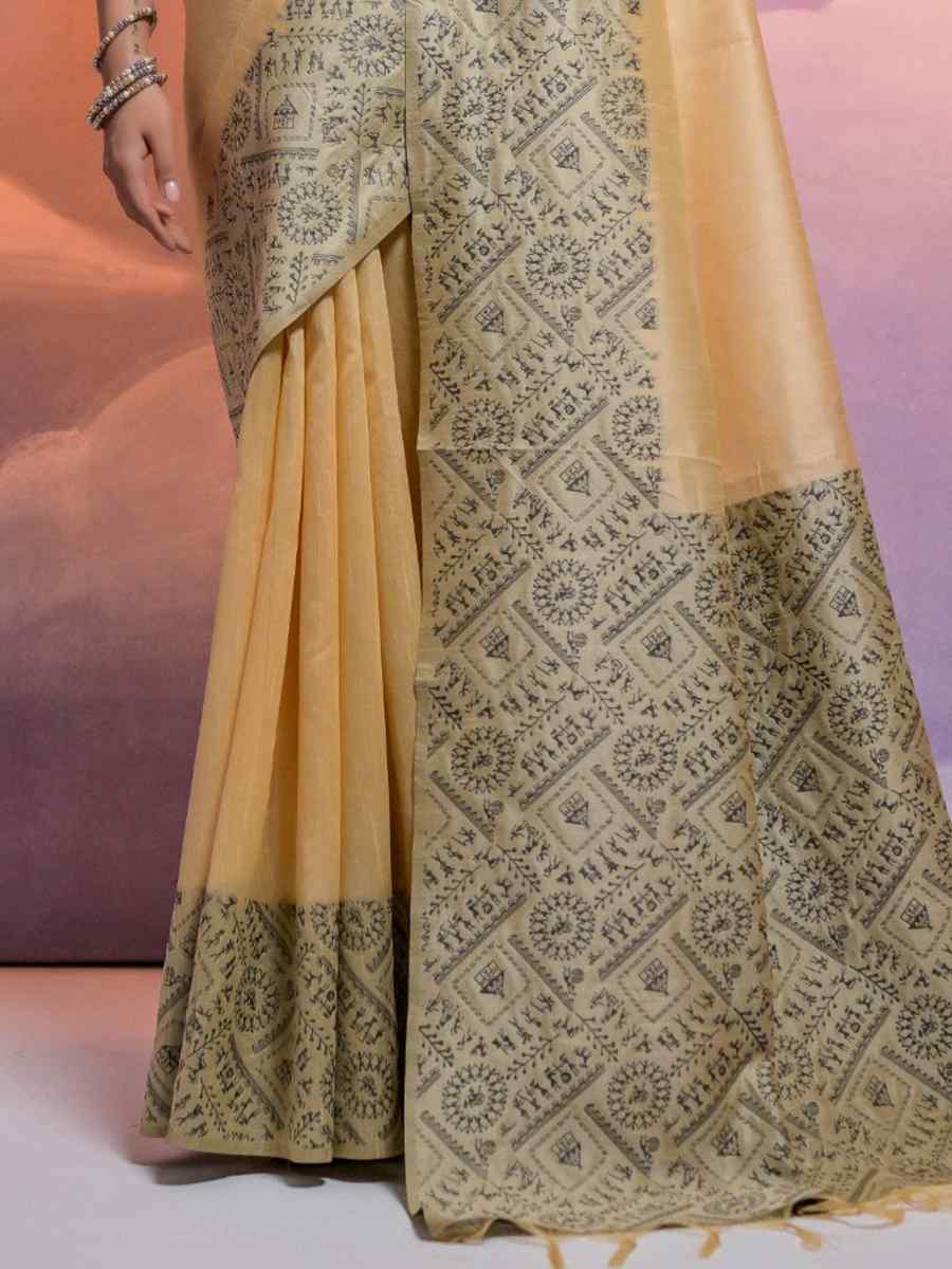 Cream Banarasi Silk Handwoven Wedding Festival Heavy Border Saree