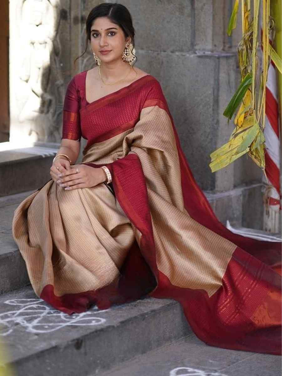 Cream Banarasi Soft Silk Jacquard Festival Wear Fancy Heavy Border Saree