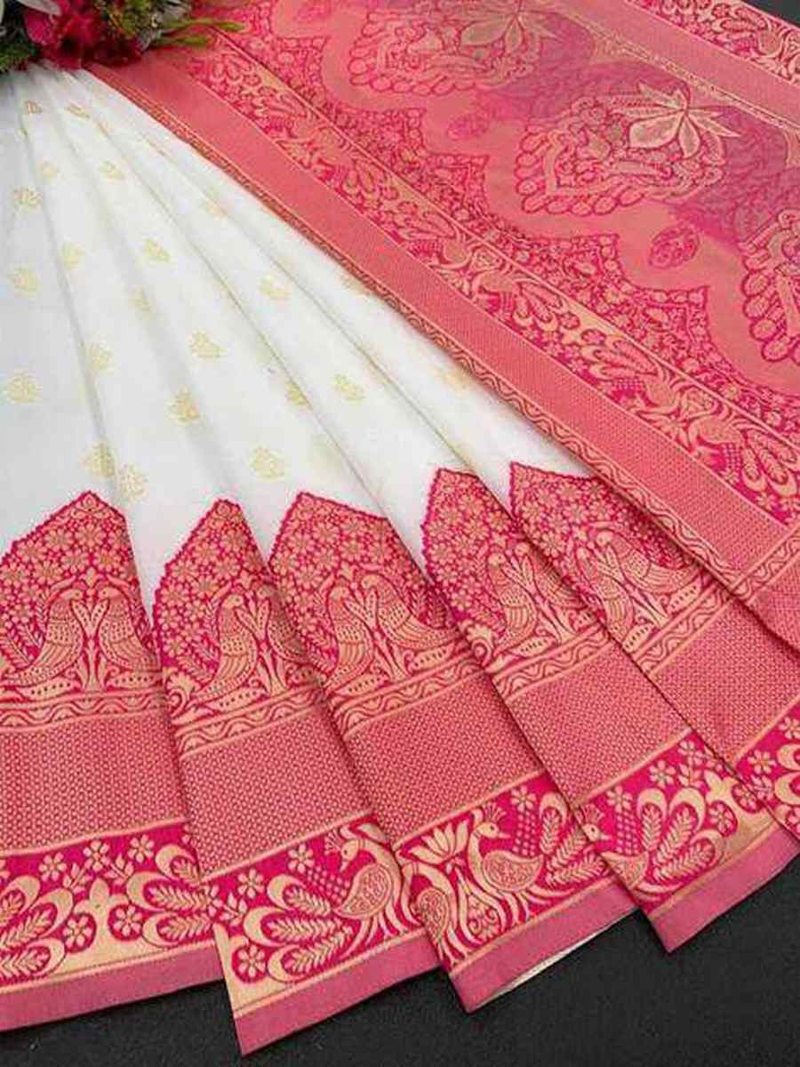 Cream Banarasi Soft Silk Jacquard Festival Wear Fancy Heavy Border Saree
