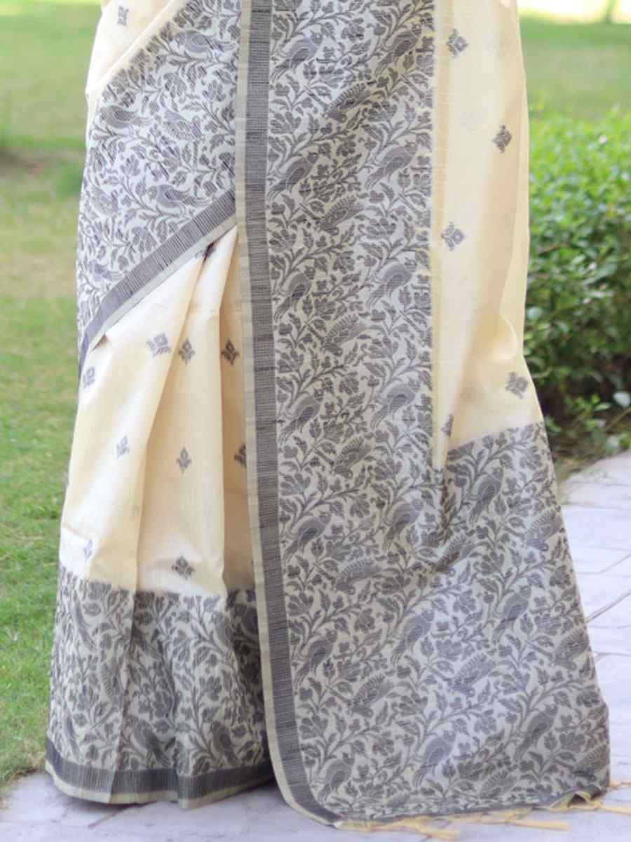 Cream Banglori Handloom Raw Silk Handwoven Casual Reception Festival Wedding Fancy Classic Style Sarees