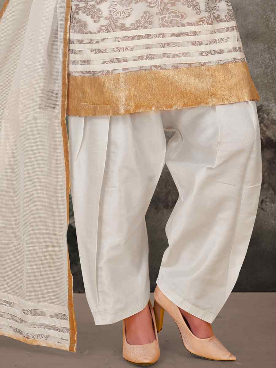 Cream Banglori Silk Embroidered Festival Wedding Patiala Salwar Kameez