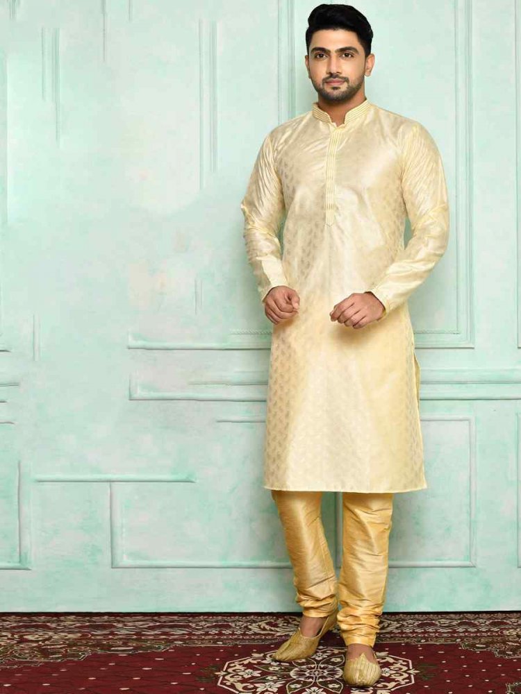 Cream Brocade Woven Festival Kurta