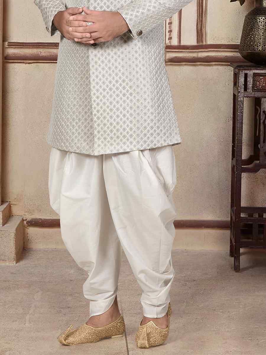 Cream Brocade Woven Festival Wedding Sherwani Kurta