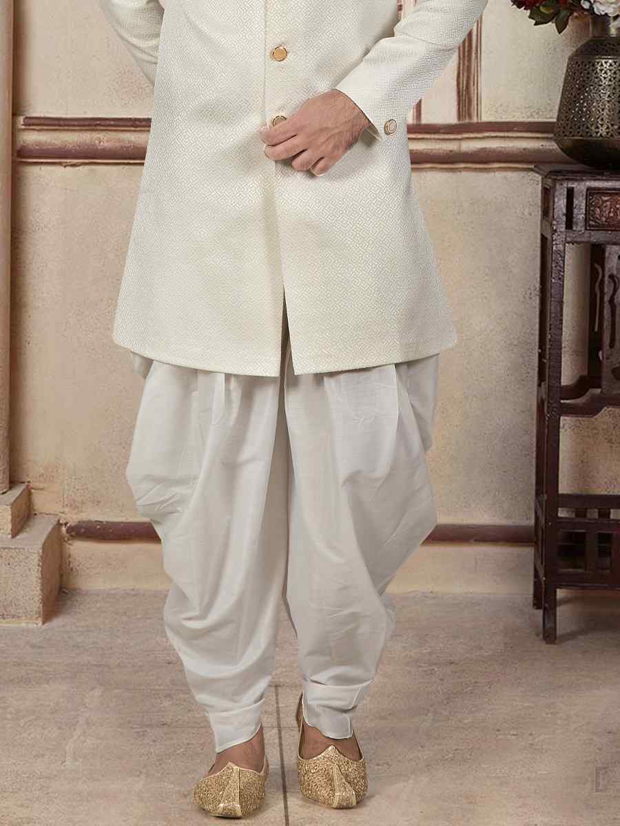 Cream Brocade Woven Festival Wedding Sherwani Kurta