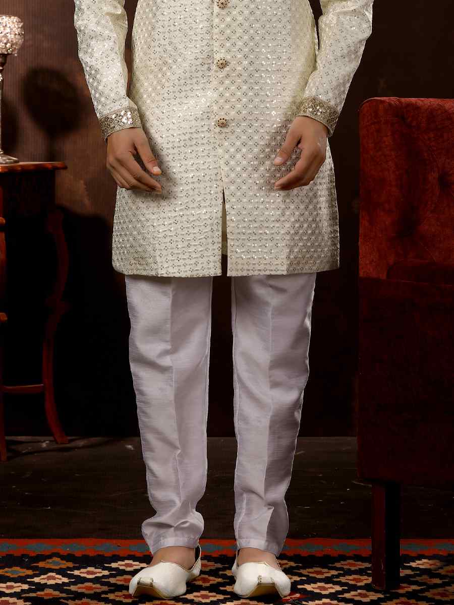 Cream Brocade Woven Wedding Party Sherwani