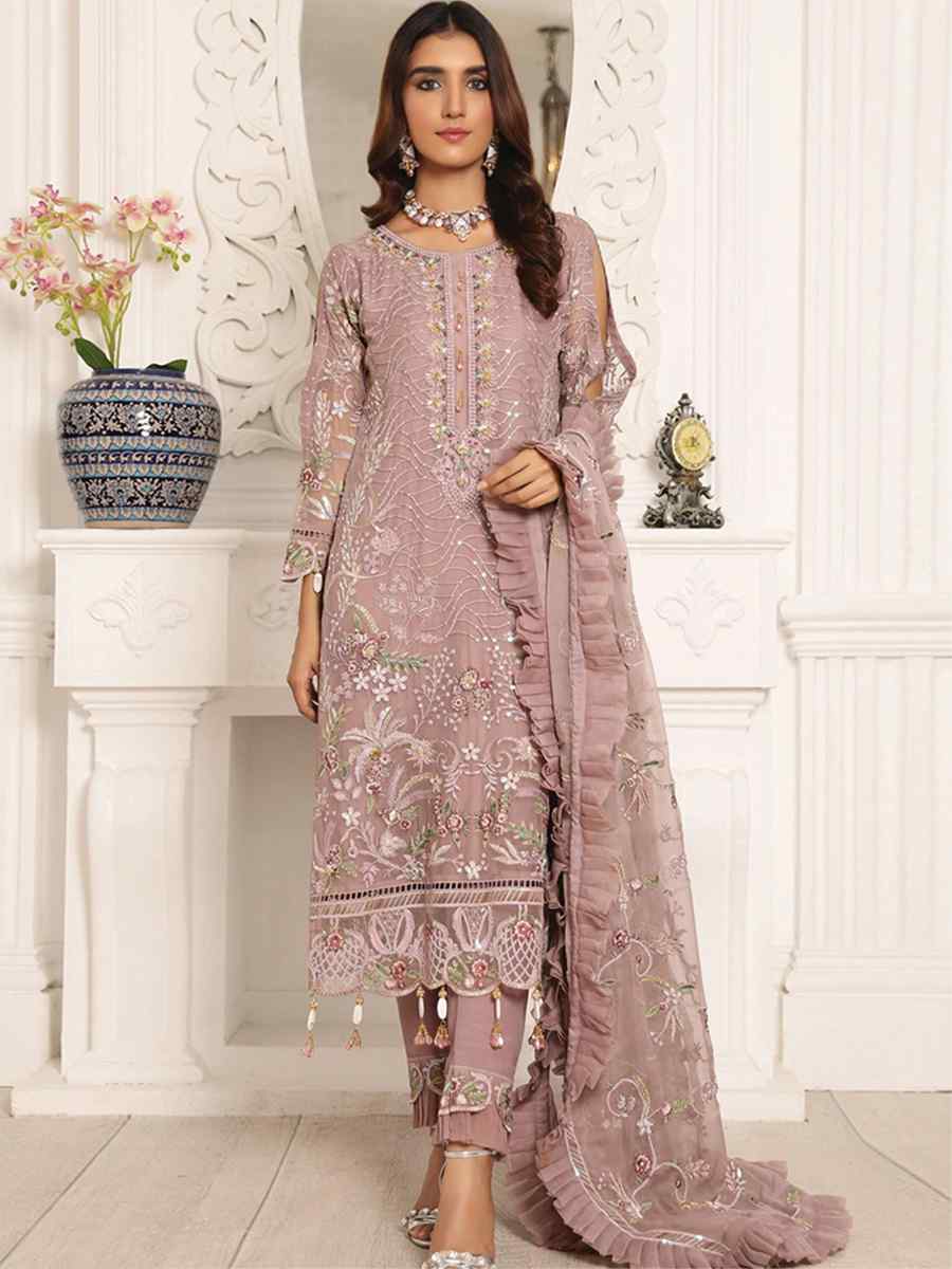 Cream Butterfly Net Embroidered Festival Party Pant Salwar Kameez