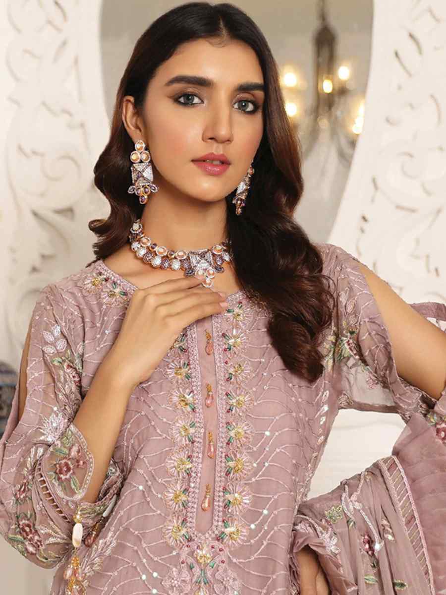 Cream Butterfly Net Embroidered Festival Party Pant Salwar Kameez