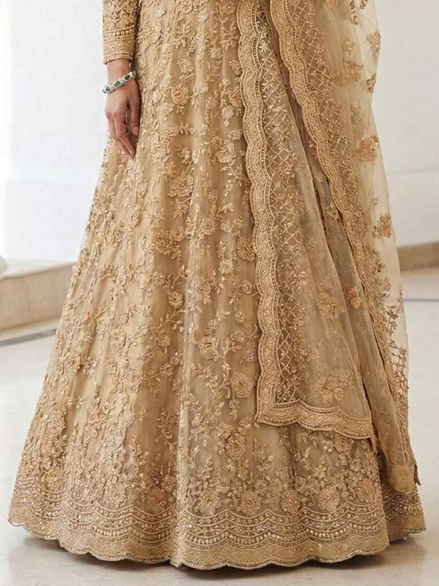 Cream Butterfly Net Embroidery Bridal Wedding Reception Festival Heavy Border Lehenga Choli