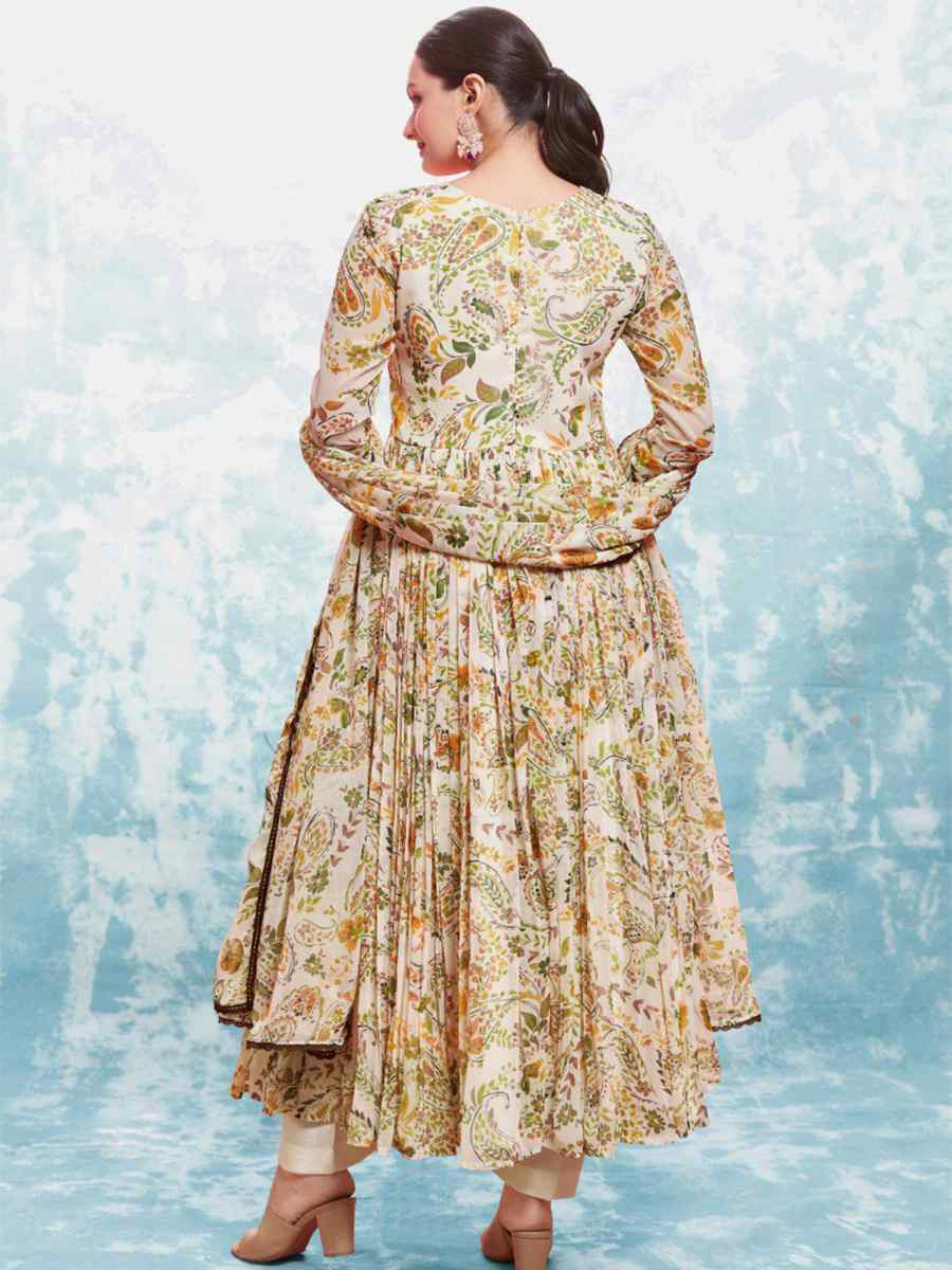 Cream Chiffon Embroidered Party Casual Ready Anarkali Salwar Kameez