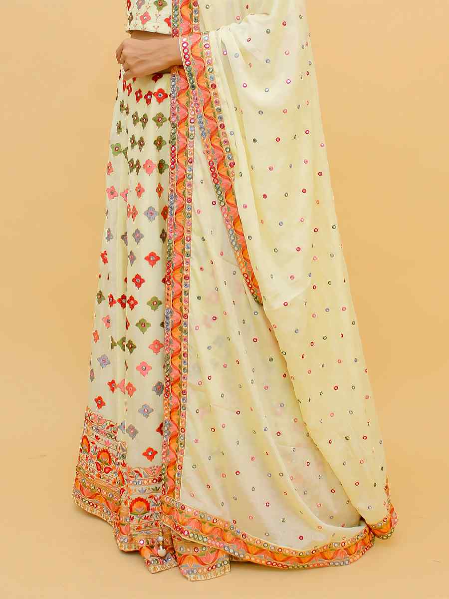 Cream Chinon Sequins Party Wedding Traditional Lehenga Choli