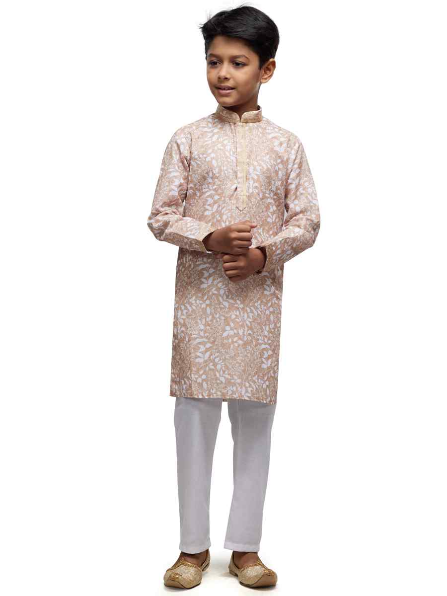 Cream Cotton Printed Festival Party Kurta