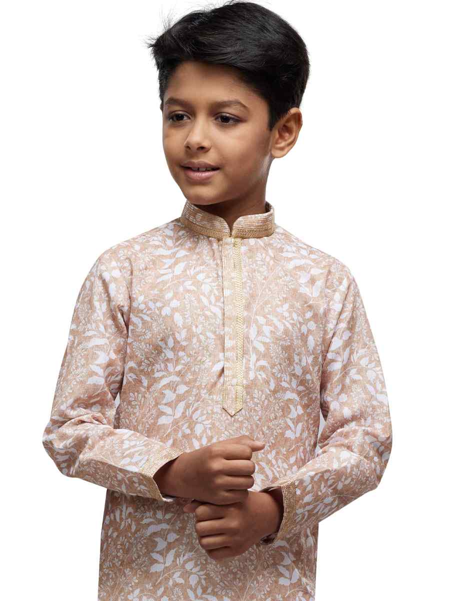 Cream Cotton Printed Festival Party Kurta