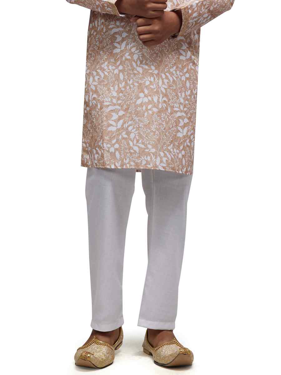 Cream Cotton Printed Festival Party Kurta