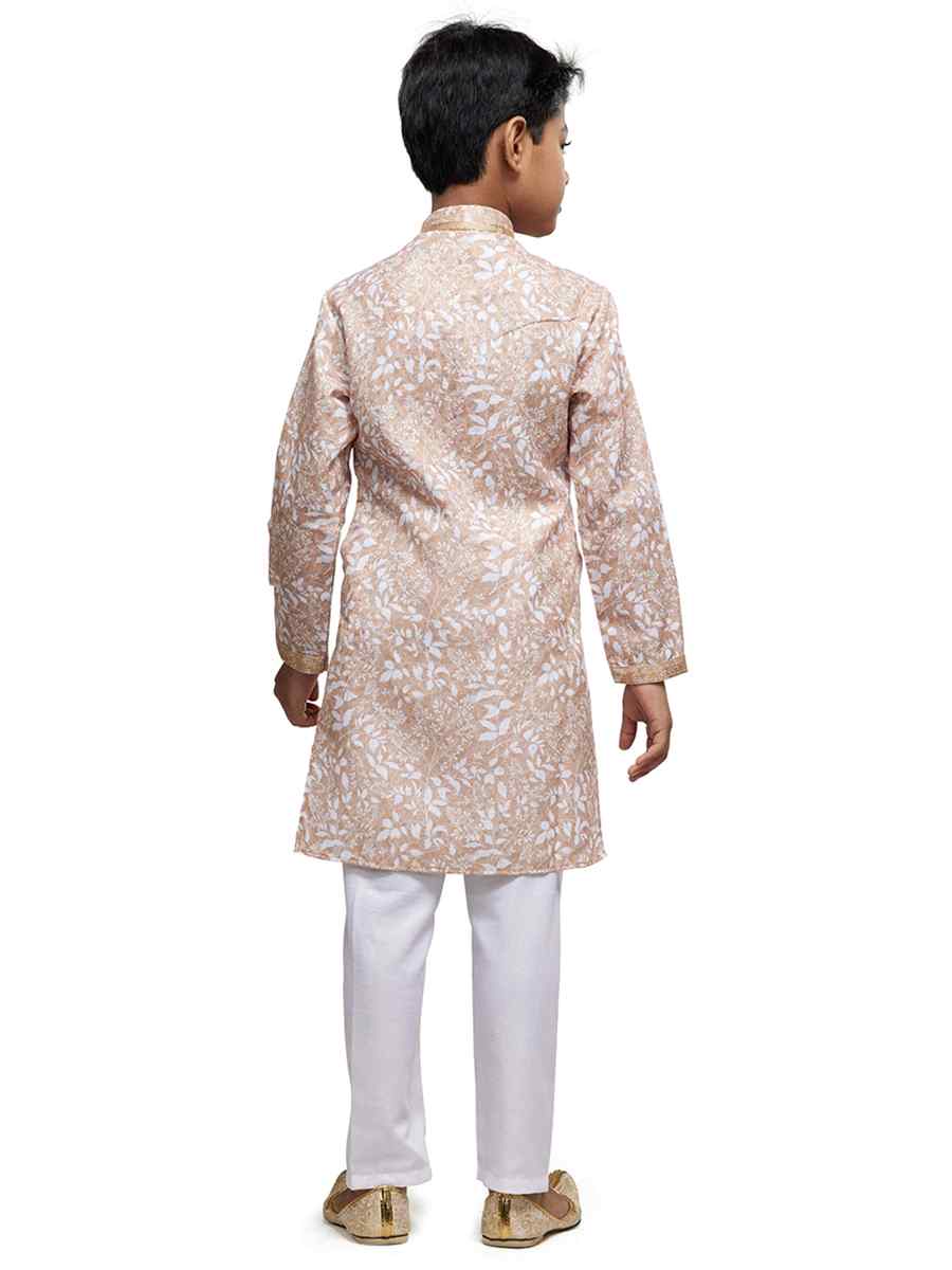Cream Cotton Printed Festival Party Kurta