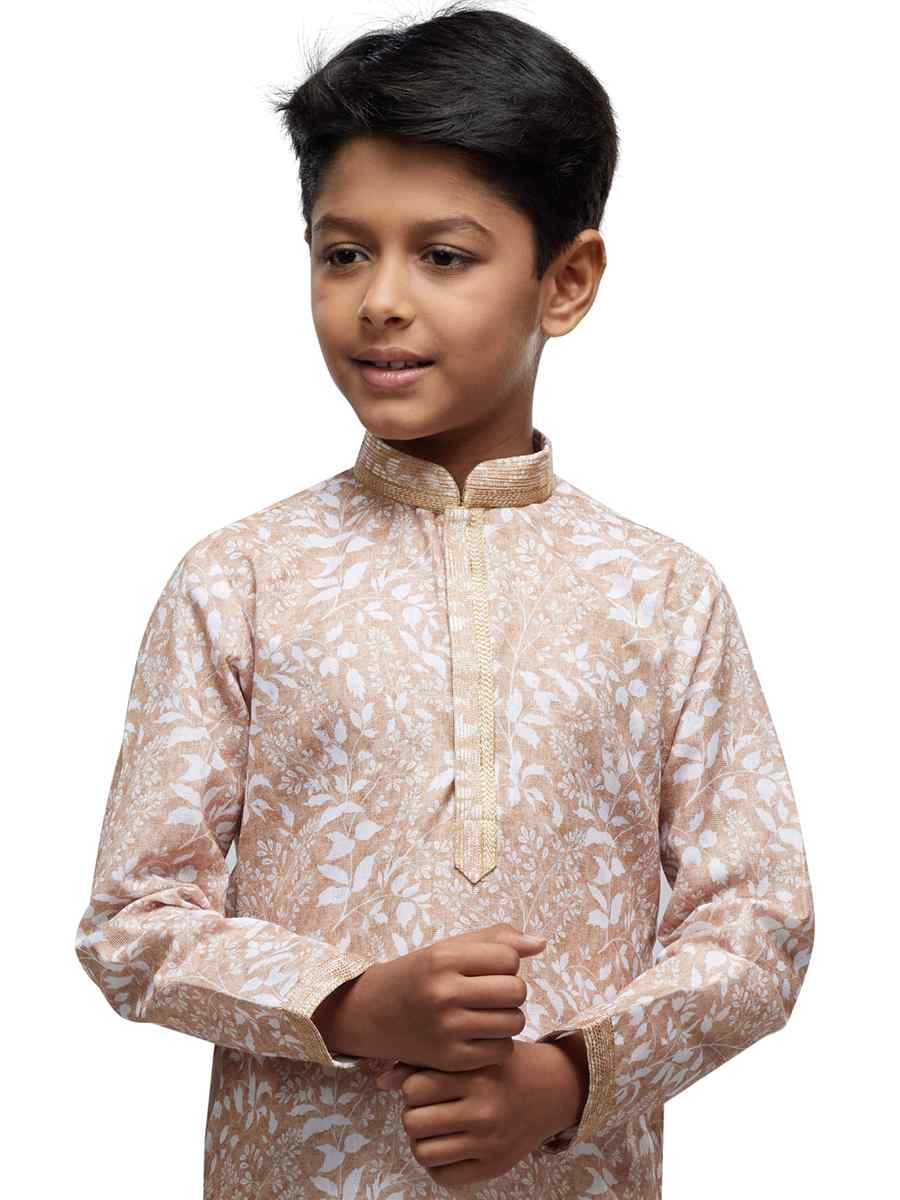 Cream Cotton Printed Festival Party Kurta