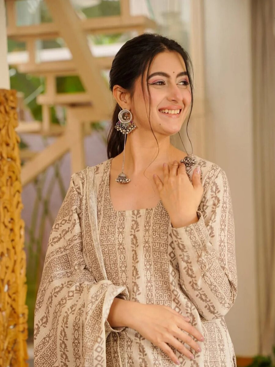 Cream Cotton Silk Printed Wedding Party Festival Casual Ready Palazzo Pant Salwar Kameez