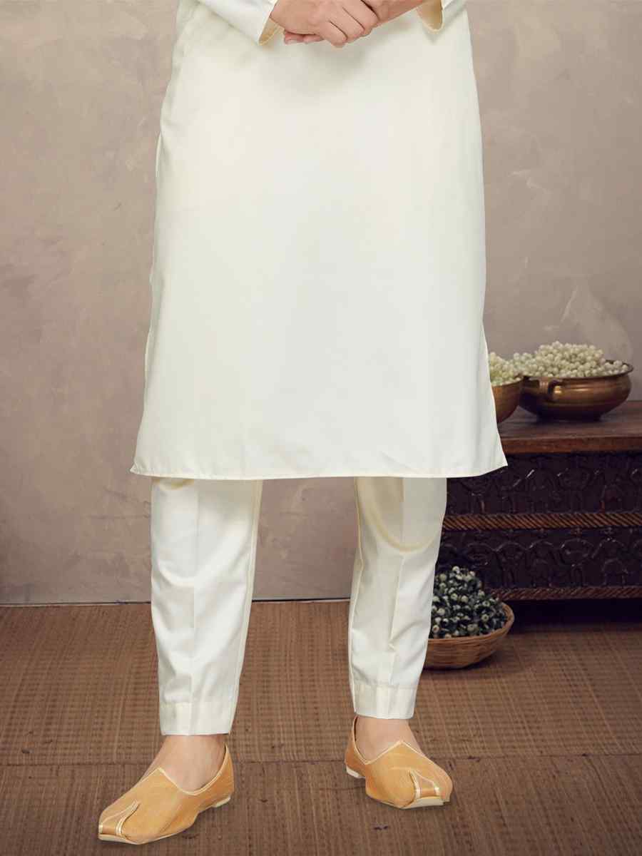Cream Cotton Woven Festival Mehendi Kurta