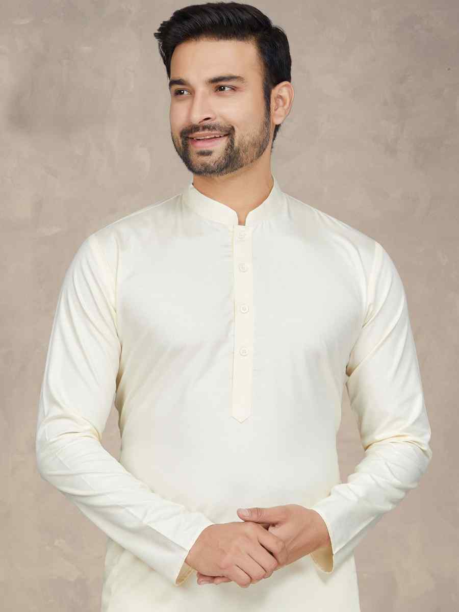 Cream Cotton Woven Festival Mehendi Kurta