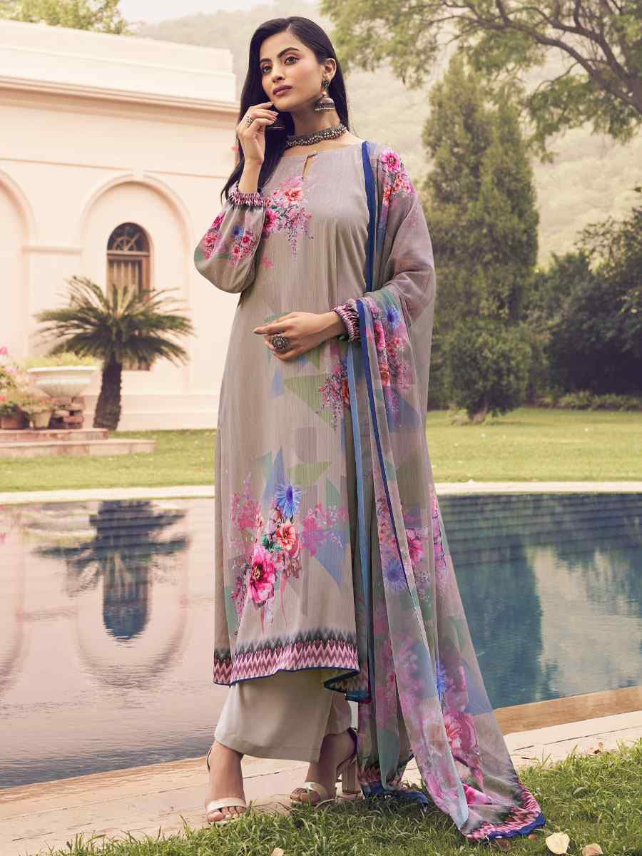 Cream Crepe Printed Festival Casual Pant Salwar Kameez