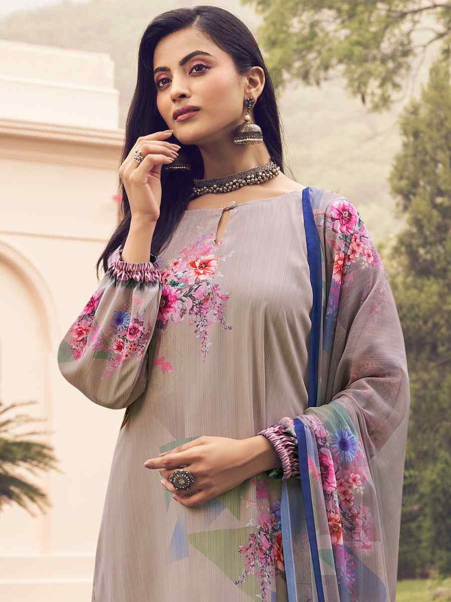 Cream Crepe Printed Festival Casual Pant Salwar Kameez